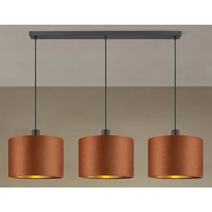Home Sweet Home Lampenschirm Velvet - Braun-Gold, E27, 30 x 30 x 20 cm - Elegante dreiflammige Pendelleuchte mit kupferfarbenen Schirmen und schwarzer Aufhängung für stilvolle Beleuchtung.