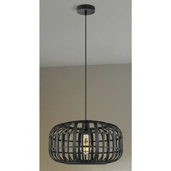 Home Sweet Home Bamboo Pendelleuchte - 10 W, L x B x H: 40 x 40 x 126 cm, Schwarz, E27 - Moderne Hängeleuchte mit einem schwarzen, käfigartigen Schirm, ideal für stilvolle Innenräume.