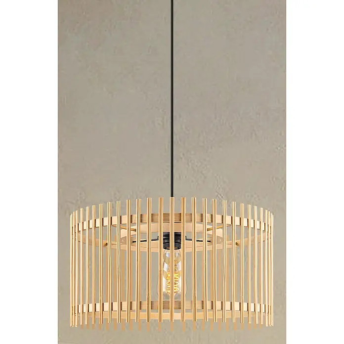 Home Sweet Home Bamboo Pendelleuchte rund - 10 W, Ø x H: 40 x 126 cm, Natur, E27 - Hängelampe mit Holzdetails und Edison-Glühbirne, die ein warmes und einladendes Licht in jedem Raum erzeugt.\n