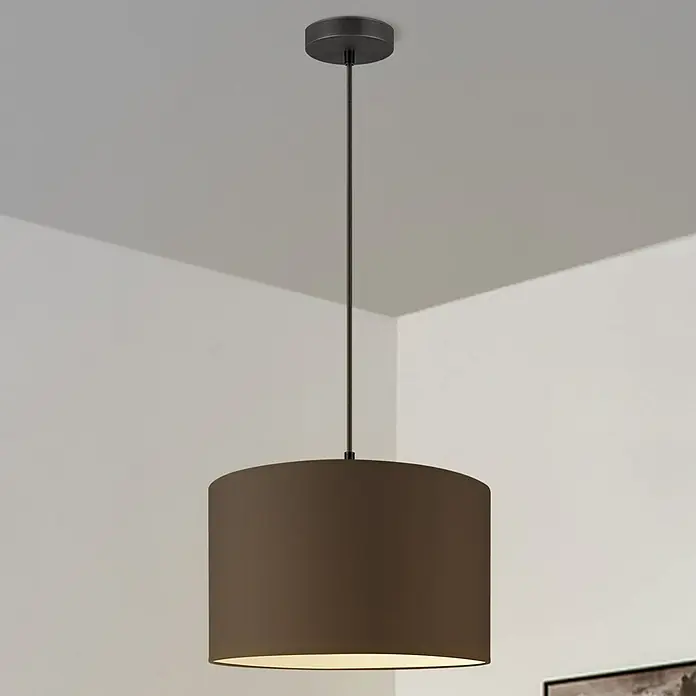 Home Sweet Home Pendelleuchte Fabric10 W, L x B x H: 10 x 10 x 230 cm, Schwarz, E27 - Elegante braune Hängelampe mit zylindrischem Schirm, die jedem Raum eine warme Atmosphäre verleiht.