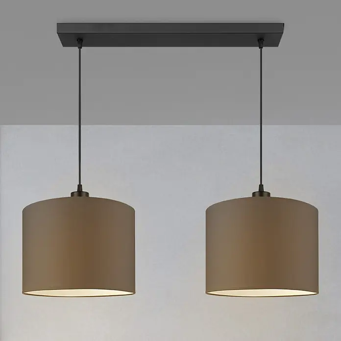 Home Sweet Home Pendelleuchte Beam - 10 W, L x B x H: 9,5 x 55 x 112,5 cm, Schwarz, E27 - Moderne Pendelleuchte mit zwei braunen Lampenschirmen und schwarzer Aufhängung für stilvolle Beleuchtung im Raum.
