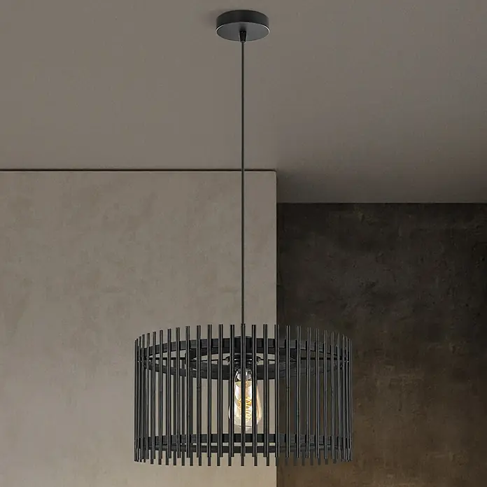 Home Sweet Home Bamboo Pendelleuchte rund - 10 W, Ø x H: 40 x 126 cm, Schwarz, E27 - Elegante Pendelleuchte mit einem stilvollen, offenen Design. Die Lampe verfügt über eine moderne Form und ein auffälliges Erscheinungsbild.