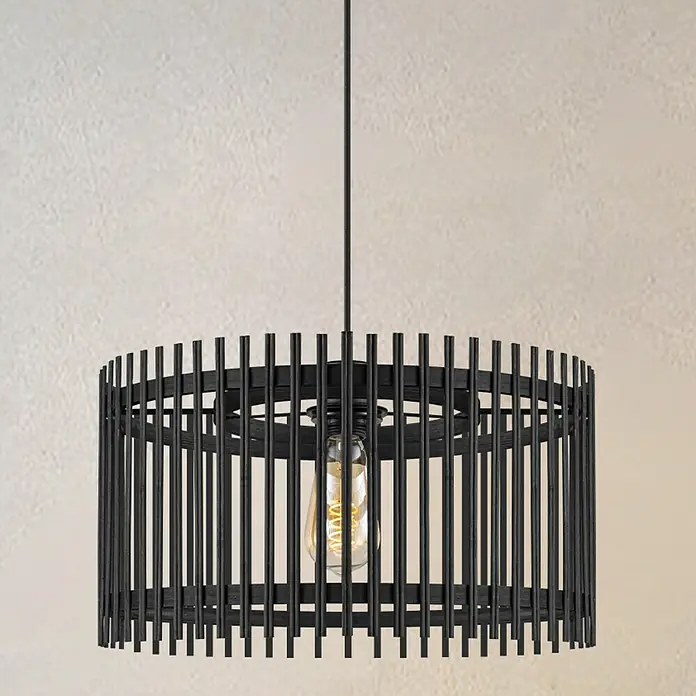 Home Sweet Home Bamboo Pendelleuchte rund - 10 W, Ø x H: 40 x 126 cm, Schwarz, E27 - Elegante schwarze Pendelleuchte mit einem schlichten, modernen Design. Perfekt für Wohnzimmer oder Esszimmer.