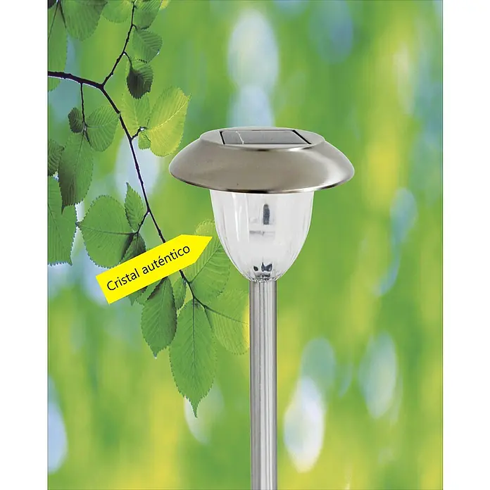 Starlux Estaca solar Fiore - Plateado, Negro, 3 lm - Lámpara solar de acero inoxidable con pantalla transparente para el jardín.