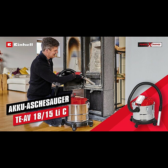 Einhell Power X-Change 18V Akku-Aschesauger TE-AV 18/15 LI-C Solo (18 V, Li-Ionen, Ohne Akku) | BAUHAUS