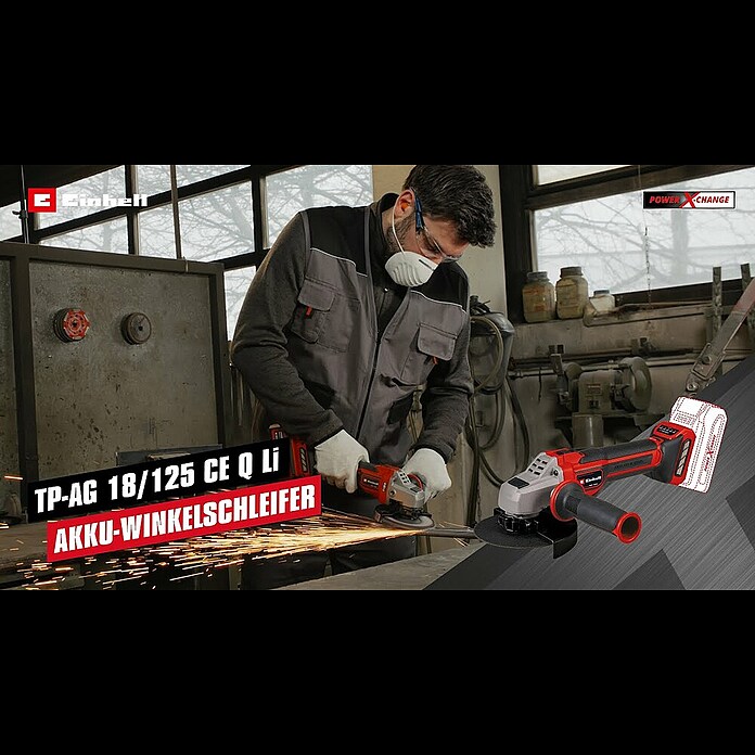 Einhell Professional Power X-Change 18V Akku-Winkelschleifer TP-AG 18/125 CE Q Li - Solo (Durchmesser Scheibe: 125 mm, 3 000 U/min - 10 500 U/min) | BAUHAUS
