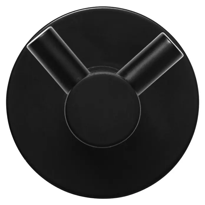 Tauro Baño Nude Toallero de gancho doble - Negro - Un colgador de pared redondo negro mate con dos brazos, ideal para baños o pasillos para colgar toallas o chaquetas con estilo.