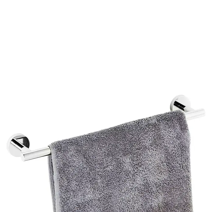 Tauro Baño Nude Toallero de barra - Ancho: 45 cm, Cromo - Toallero plateado con toalla gris para baños o aseos de invitados. Práctico y elegante.