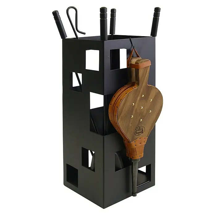 Imex El Zorro Juego de utensilios para chimenea - 20 x 20 x 50 cm, Hierro, Negro - Juego de utensilios para chimenea con fuelle. El juego incluye un soporte, herramientas y un fuelle decorativo.