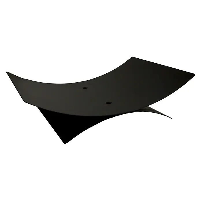 Imex El Zorro Cesta para leña Ovalada - 40 x 56 x 14 cm, Hierro, Negro - Primer plano de un moderno leñero negro, que se distingue por su diseño curvo y estética minimalista.