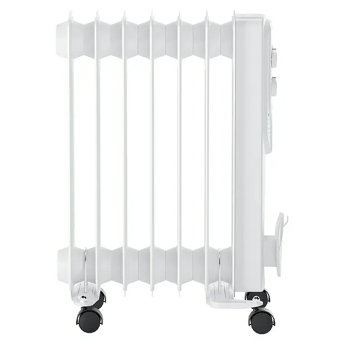 Voltomat HEATING Ölradiator - 1.500 W, Raumgröße bis ca. 15 m², Weiß - Ein weißer, tragbarer Ölradiator mit Rollen, ideal für die zusätzliche Beheizung von Räumen und sorgt für angenehme Wärme in Ihrem Zuhause.