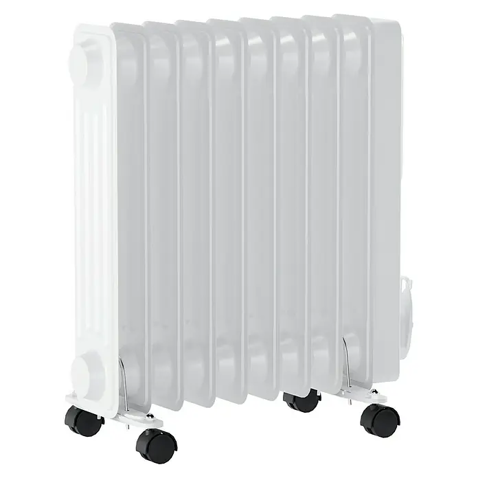 Voltomat HEATING Ölradiator - 2.000 W, Raumgröße bis ca. 20 m², Weiß - Weißer, tragbarer Ölradiator mit mehreren Heizrippen und schwarzen Rollen zur einfachen Bewegung. Ideal für zusätzliche Wärme.