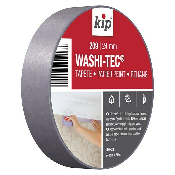Kip Fineline-tape Washi-Tec 209 voor behang (Zelfklevend, 50 m x 24 mm x 0,08 mm, Temperatuurbestendigheid: Tot 90 °C)
