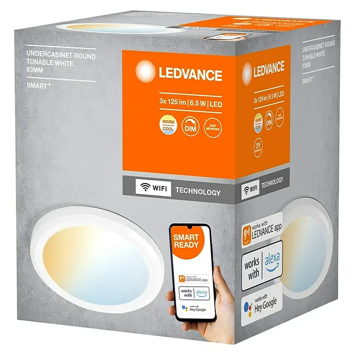 Ledvance Smart+ LED-Unterbauleuchten-Set - Mehrfarbig - LEDVANCE Unterbauleuchte, rund, tunable white, 83mm, SMART+. Mit WLAN-Technologie, dimmbar und kompatibel mit LEDVANCE App, Alexa und Google Assistant.