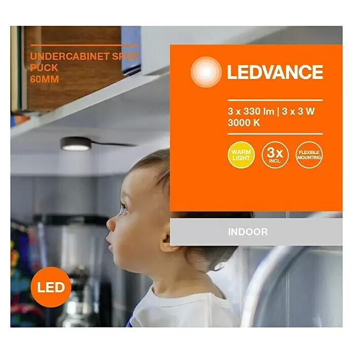 Ledvance LED-Unterbauleuchten-Set Spot PuckWarmweiß, Schwarz