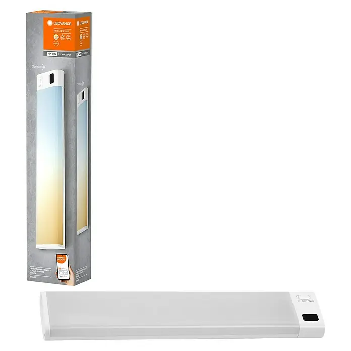 Ledvance Smart+ LED-Unterbauleuchte Slim Sensor - Länge: 30,5 cm, Mehrfarbig - Das LEDVANCE Unterbaulicht Select in Weiß, mit Verpackung und Produkt, bietet intelligente Beleuchtung für moderne Wohnräume.