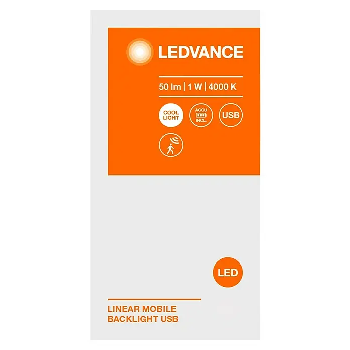 Ledvance LED-Unterbauleuchte Linear Mobile Backlight USB - Länge: 25,6 cm, Kaltweiß - Das LEDVANCE Linear Mobile Backlight USB: 50 lm, 1 W, 4000 K, Kühllicht, Akku inklusive, USB-Anschluss und LED-Anzeige für mobile Beleuchtung.