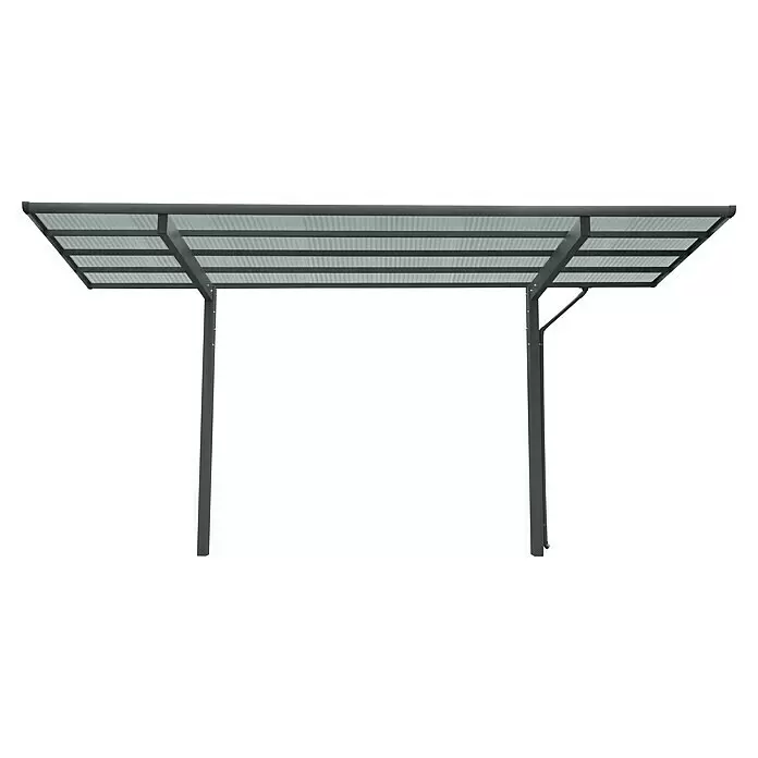 Ximax Carport - Einzelcarport, Anthrazit - Dunkelgraue Metall-Carportstruktur mit zwei Stützpfosten und Wellblechdach.