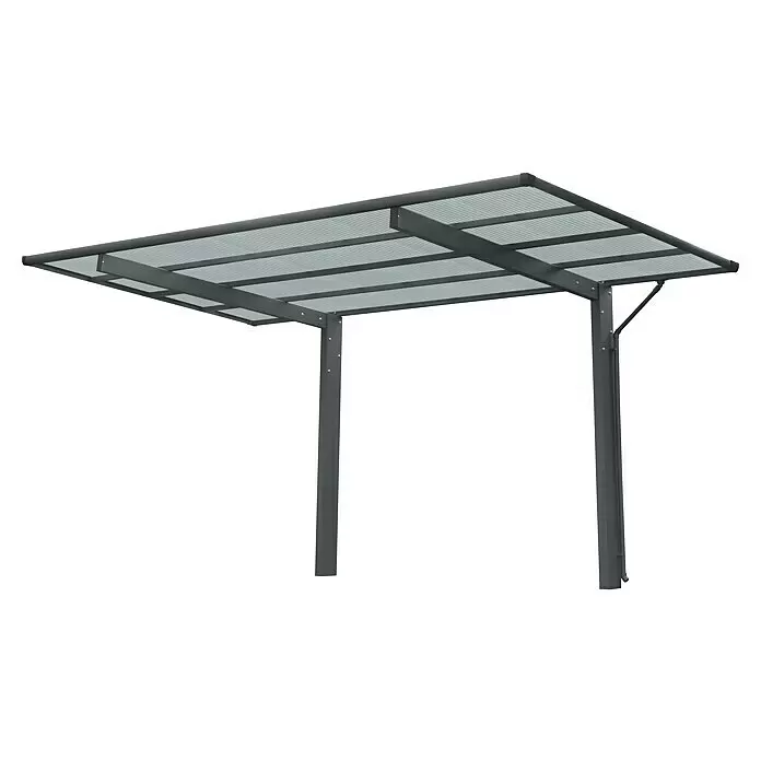 Ximax Carport - Einzelcarport, Anthrazit - Dunkelgraues Metallcarport mit lichtdurchlässigem Wellplattendach.