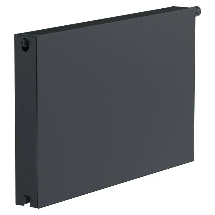 Sanicomfort Planheizkörper - B x H: 600 x 600 mm, Wärmeleistung bei Vorlauftemperatur von 75 °C (D: 50): 949 W, Typ Heizkörper: 22 - Schwarzer Heizkörper mit flachem Design, ideal für moderne Innenräume. Er sorgt für Wärme und fügt sich nahtlos in jeden Raum ein.