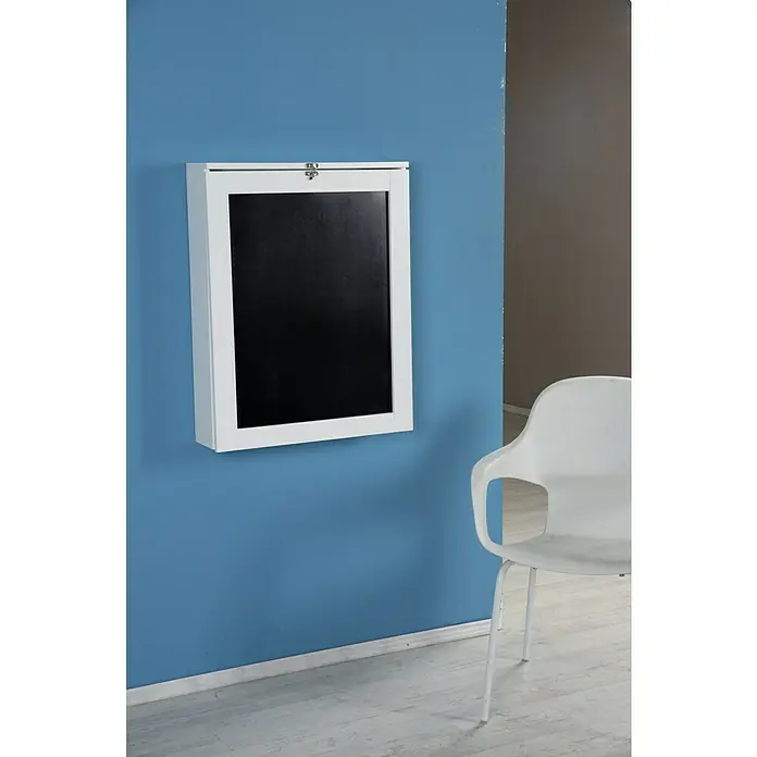 Phönix Wandschreibtisch YorkL x B x H: 60 x 75,5 x 149 cm, Weiß/Schwarz - Wandmontierter Klapptisch mit weißem Rahmen und schwarzer Tafel, ideal für kleine Räume. Praktisch und platzsparend.