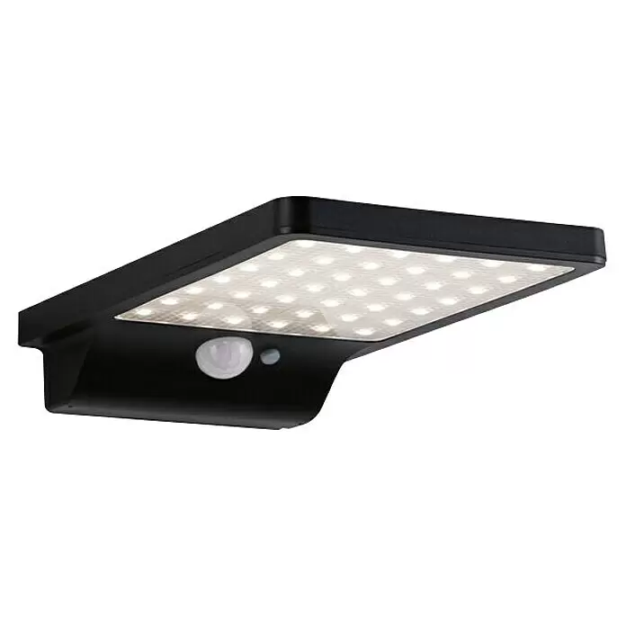 Paulmann Solar-Außenwandleuchte Solveig - Max. Systemleistung: 4,8 W, L x B x H: 17,3 x 10,5 x 2,9 cm, Schwarz, Lichtstrom: 338 lm - Schwarze Solar-LED-Leuchte mit integriertem Bewegungssensor und mehreren hellen LEDs.