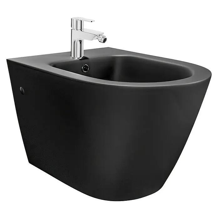 RAK Ceramics Feeling Wand-Bidet - 36 x 52 cm, Schwarz, Keramik, Ohne Spezialglasur - Elegantes, modernes Bidet in Mattschwarz mit Armatur. Das Bidet ist wandhängend und besticht durch sein minimalistisches Design.