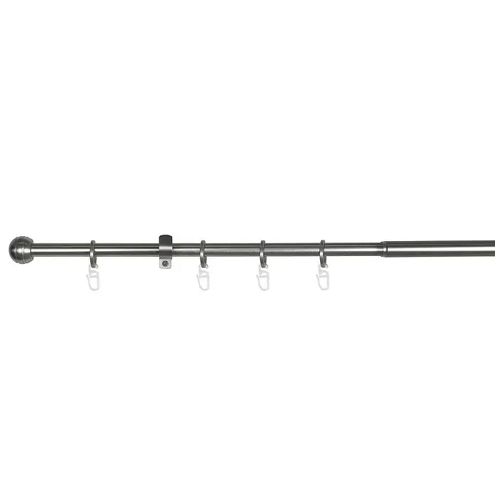 Expo Ambiente Stilgarnitur Habito-Rillball - Länge Gardinenstange: 210 cm - 400 cm, Edelstahloptik - Vorhangstange aus Metall mit Endstück, Ringen und Haken für Gardinen zur Fensterdekoration.
