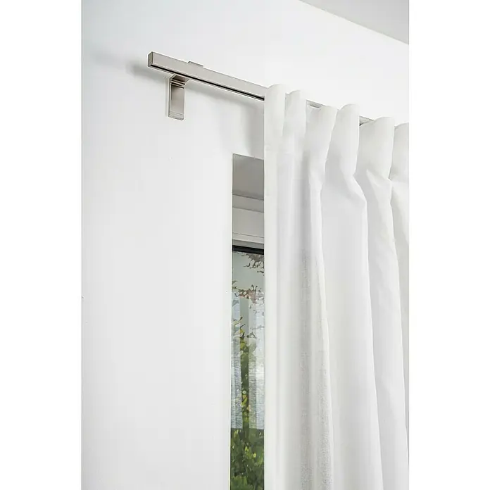 Expo Ambiente Gardinenprofil Smart Set - Anzahl Läufe: 1 Stk., Edelstahloptik, 200 cm - Elegante weiße Vorhänge an einer modernen Gardinenstange aus Edelstahl. Perfekt für ein helles und stilvolles Zuhause.