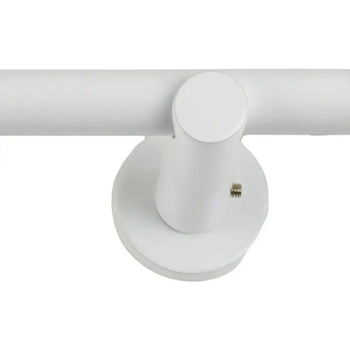 Expo Ambiente Stilgarnitur Rillcube - Länge Gardinenstange: 120 cm - 210 cm, Weiß - Nahaufnahme einer weißen Gardinenstange mit Halterung, die eine schlichte und moderne Ästhetik für die Fensterdekoration bietet.