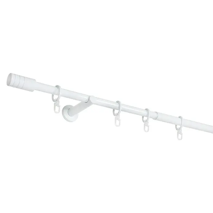 Expo Ambiente Stilgarnitur Rillcube - Länge Gardinenstange: 120 cm - 210 cm, Weiß - Weiße Gardinenstange mit Ringen und Halterung, ideal für die Fensterdekoration.