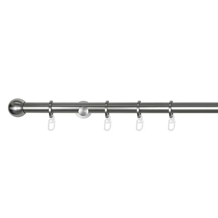 Sombra Stilgarnitur Ball - Länge: 200 cm, Durchmesser: 16 mm, Edelstahloptik - Eine Gardinenstange aus Metall mit Endstück und Gardinenringen zur Befestigung von Vorhängen.