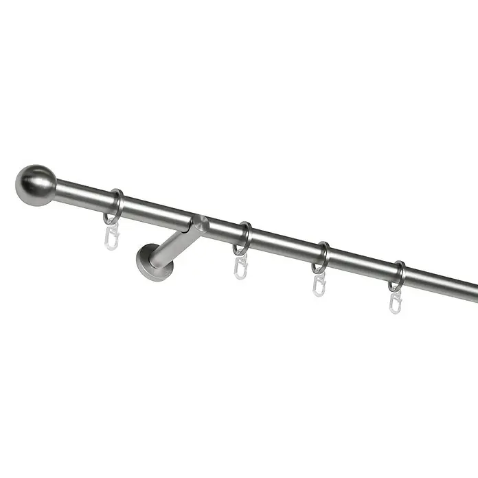 Sombra Stilgarnitur Ball - Länge: 200 cm, Durchmesser: 16 mm, Edelstahloptik - Metallgardinenstange mit Kugelenden und Ringen zum Aufhängen von Vorhängen, ideal für modernes Wohnambiente.