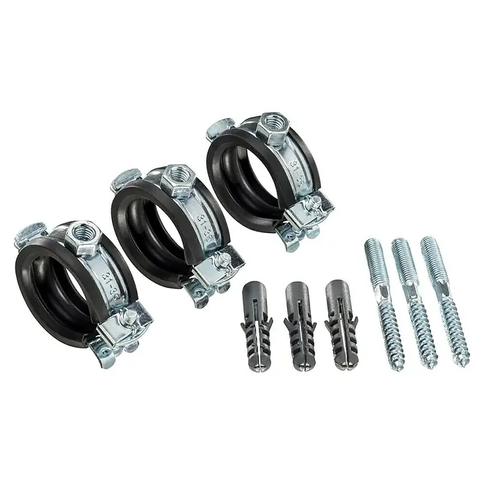 Click-Rohrschellen-Set - Durchmesser: 31 mm - 35 mm, 3 Stk. - Rohrschellen-Set zur sicheren Befestigung von Rohren. Inklusive Dübel und Schrauben für eine einfache Installation.