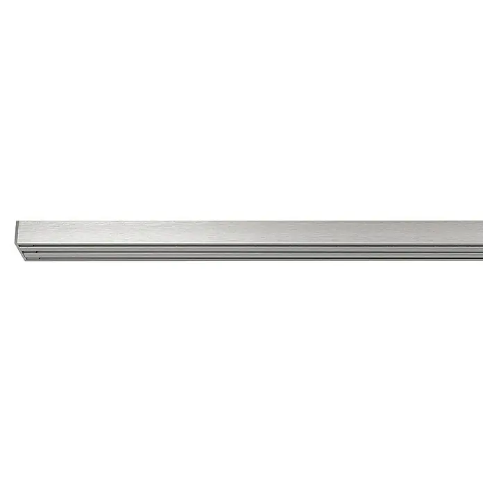Expo Ambiente Gardinenprofil Smart Set - Anzahl Läufe: 3 Stk., Edelstahloptik, 210 cm - Das Bild zeigt eine hochwertige, silberfarbene Stromschiene, ideal zur flexiblen Anbringung von Leuchten in modernen Innenräumen.