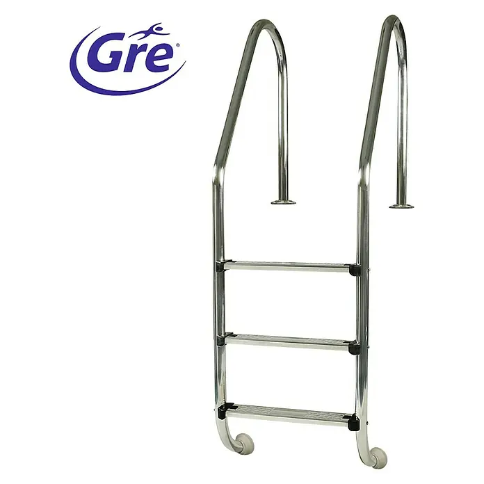 Gre Kit de piscina enterrada Sumatra - L x An x Al: 600 x 320 x 120 cm, 17.850 l - Escalera para piscina GRE de 3 peldaños de acero inoxidable para entrada y salida segura. Construcción robusta y duradera.