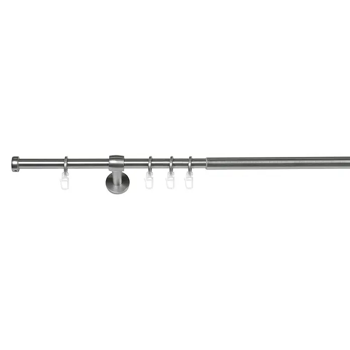 Expo Ambiente Stilgarnitur Cap-Noble - Edelstahloptik, Länge Gardinenstange: 120 cm - 210 cm - Gardinenstange aus Metall mit Ringen und Wandhalterung für eine einfache und stilvolle Fensterdekoration.