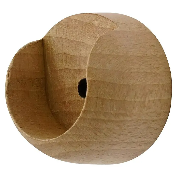 Wandlager - Buche, Passend für: Gardinenstangen Ø 28 mm - Nahaufnahme einer hölzernen Gardinenstangenhalterung mit Maserung und Bohrloch, ideal für Vorhangbefestigungen im Interieur.