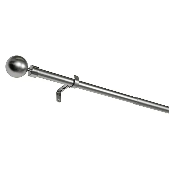 Komplettgarnitur Habito-Ball-Classic - Edelstahloptik, Länge Gardinenstange: 190 cm - 360 cm, 1 Stk. - Eine Gardinenstange aus Metall mit einer kugelartigen Endstück und einer Wandhalterung für die Fensterdekoration.