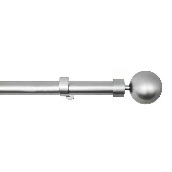 Komplettgarnitur Habito-Ball-Classic - Edelstahloptik, Länge Gardinenstange: 190 cm - 360 cm, 1 Stk. - Bild einer Gardinenstange aus Metall mit einer kugelförmigen Endstück und einer Halterung.