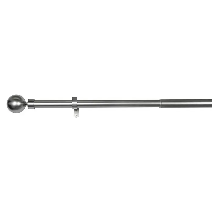 Komplettgarnitur Habito-Ball-Classic - Edelstahloptik, Länge Gardinenstange: 190 cm - 360 cm, 1 Stk. - Bild einer Gardinenstange aus Metall mit Kugelabschluss und Halterung, ideal für Fensterdekorationen.\n