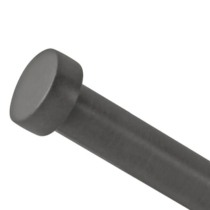 Stilgarnitur Cap-Noble - Länge Gardinenstange: 120 cm - 210 cm, Brushed Schawarz - Nahaufnahme eines modernen, mattschwarzen Vorhangstangenendes, das elegantes Design und Funktionalität vereint.