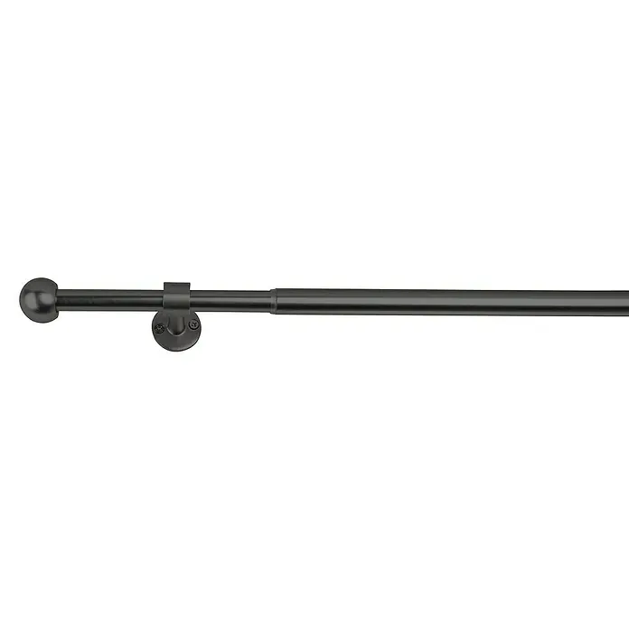 Komplettgarnitur 2in1 - Schwarz, 120 cm - 210 cm, Metall, Ausziehbar - Eine schwarze Gardinenstange mit Endstück und Halterung, ideal für stilvolle Fensterdekorationen und zur Befestigung von Gardinen und Vorhängen.