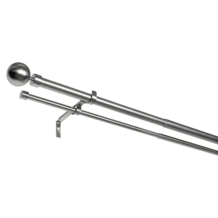 Komplettgarnitur Habito-Ball-Classic - Edelstahloptik, Länge Gardinenstange: 190 cm - 360 cm, 2 Stk. - Doppelgardinenstange aus Metall mit Kugelkopf für eine elegante Fensterdekoration. Die Stange ist robust und einfach zu montieren.