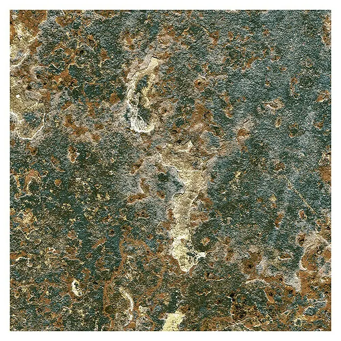 Pavimento cerámico Clift - 33,3 x 33,3 cm, Oxidado, Mate - Superficie estructurada en tonos marrones, verdes y dorados con un toque rústico. Ideal para revestimientos de pared y suelo.