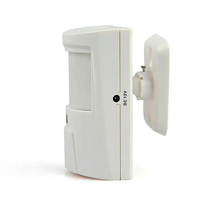 Safe2Home Alarmanlagen-Bewegungsmelder SP110 - Erfassungswinkel: 110 °, Reichweite ca.: 400 m, Passend für: Safe2Home Alarmanlage SP110/210 - Nahaufnahme eines weißen Bewegungsmelders mit Wandhalterung.