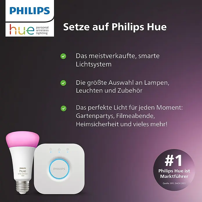 Philips Hue LED-Tischleuchte Iris - Schwarz/Transparent, Höhe: 19,4 cm - Philips Hue Smart Home Beleuchtungssystem mit farbiger Lampe und Steuergerät für ein intelligentes Zuhause.