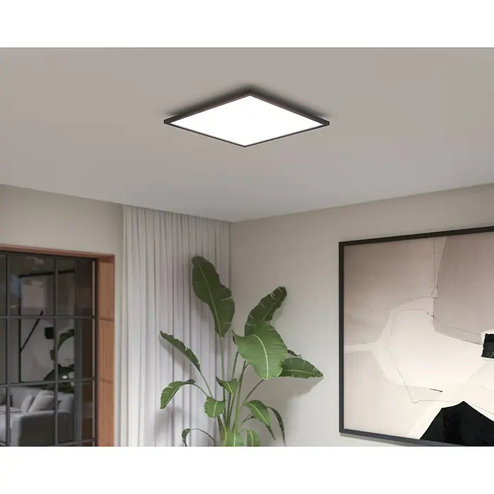 Philips Hue LED-Panel Aurelle - 39 W, L x B x H: 60 x 60 x 4,6 cm, Schwarz, Warmweiß - Die moderne LED-Deckenleuchte mit ihrem schlichten, quadratischen Design fügt sich nahtlos in jeden Raum ein und sorgt für eine helle und gleichmäßige Ausleuchtung.