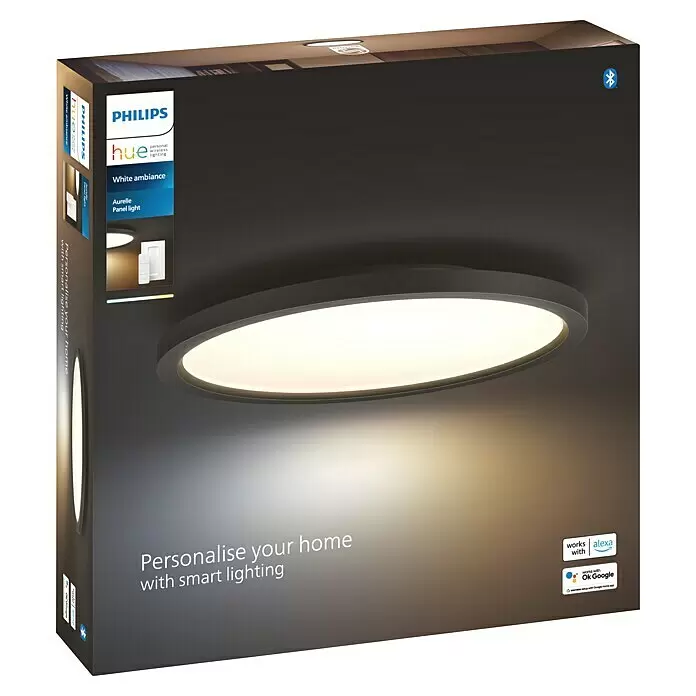 Philips Hue LED-Panel rund Aurelle21 W, Ø x H: 39,5 x 4,7 cm, Schwarz, Warmweiß