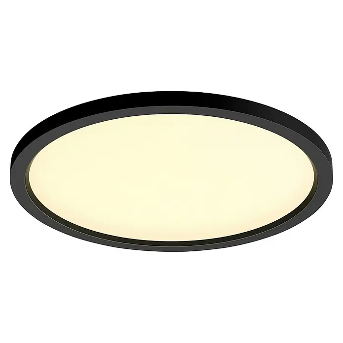 Philips Hue LED-Panel rund Aurelle - 21 W, Ø x H: 39,5 x 4,7 cm, Schwarz, Warmweiß - Eine moderne, runde Deckenleuchte mit einem schwarzen Rahmen und warmweißem Licht, die jedem Raum eine elegante Note verleiht.